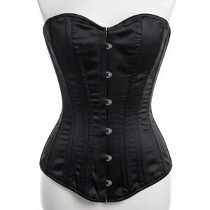Black Satin Hourglass Curve Longline Overbust Corset